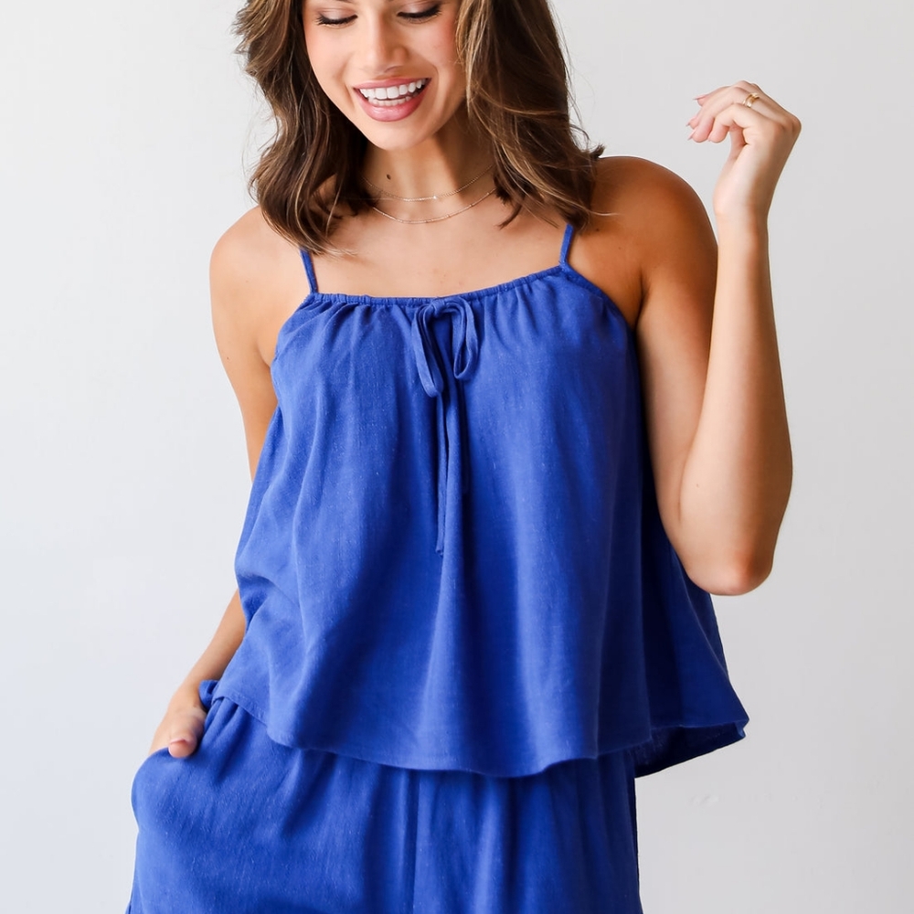 Women's Blue Spaghetti Strap Top & Short Set..So Cute! Size Lg